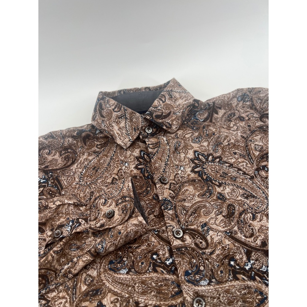 Western Retro Consequence Button Down Shirt Mens Med Brown Paisley Long Sleeve